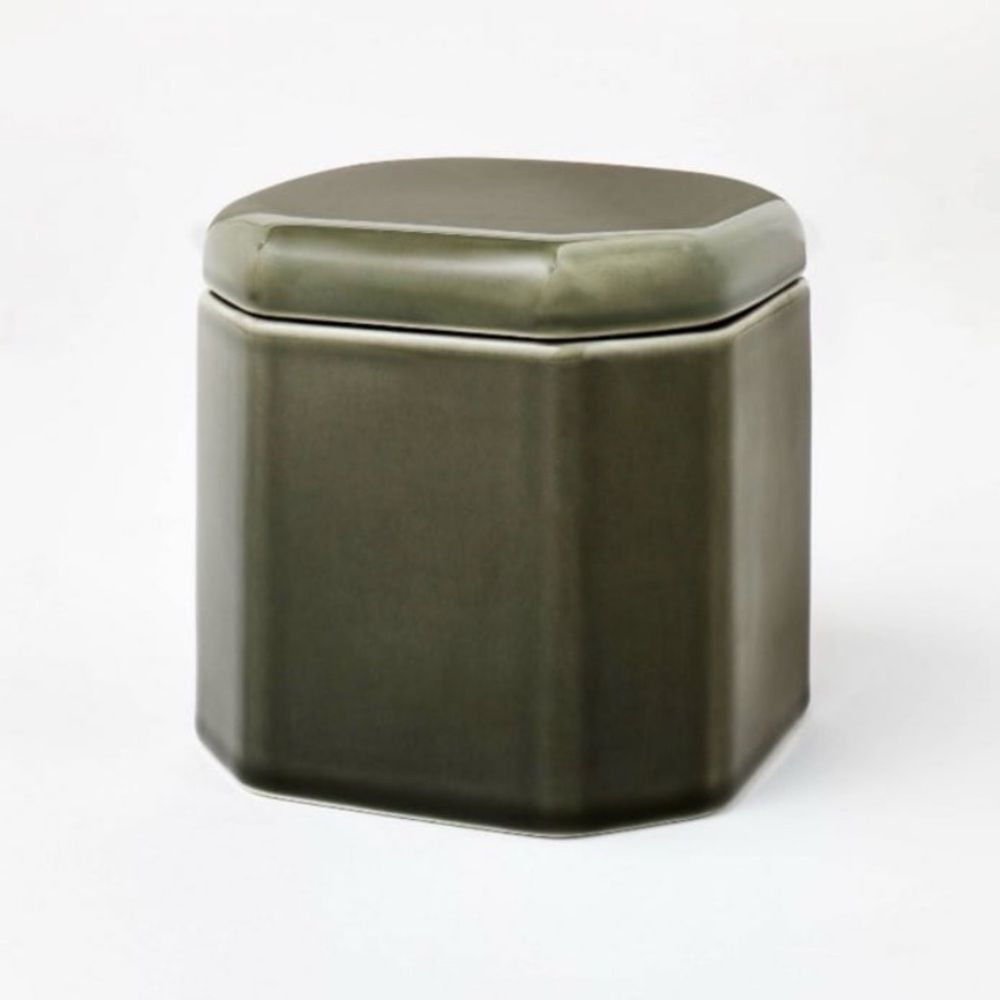 Threshold Hexagonal Glazed Green Ceramic Box with lid